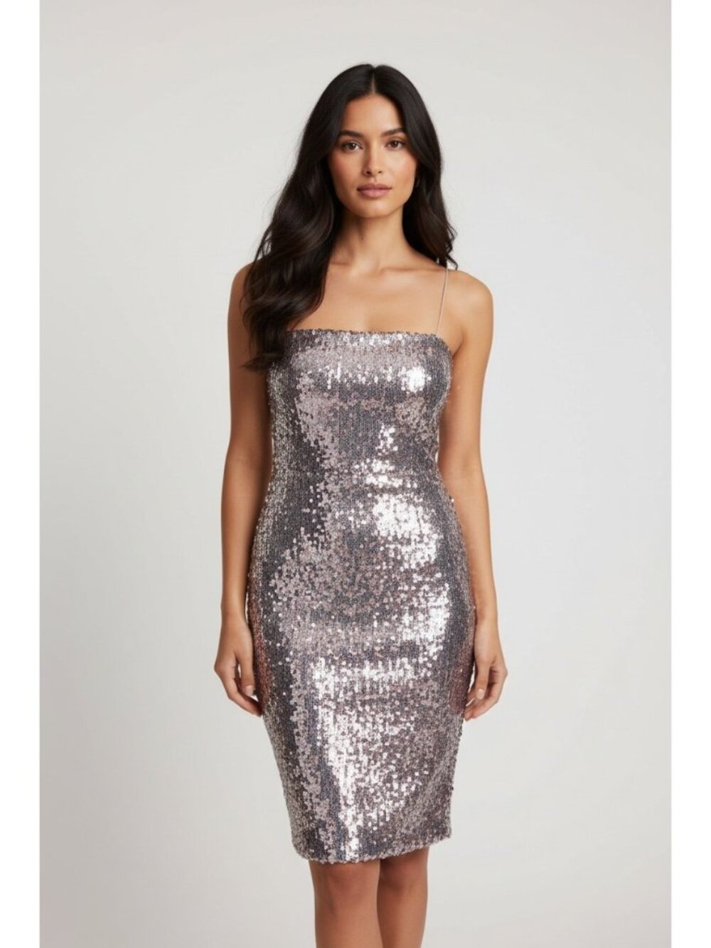 Aidan Mattox Sequin Dress Size 0 Silver Strapless Party NYE Glam Bling Sparkle